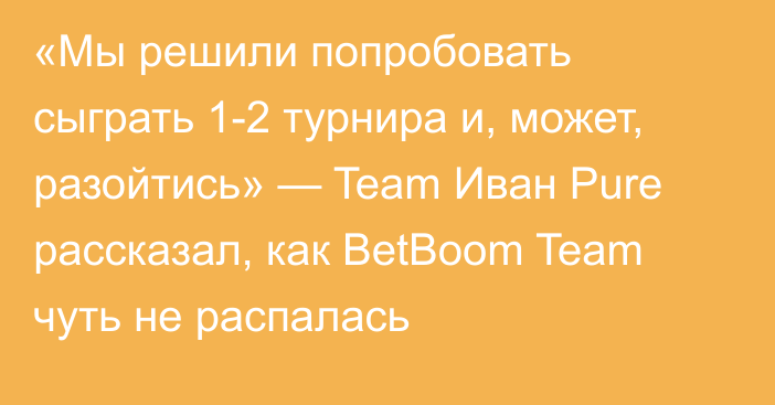 «Мы решили попробовать сыграть 1-2 турнира и, может, разойтись» — Team Иван Pure рассказал, как BetBoom Team чуть не распалась