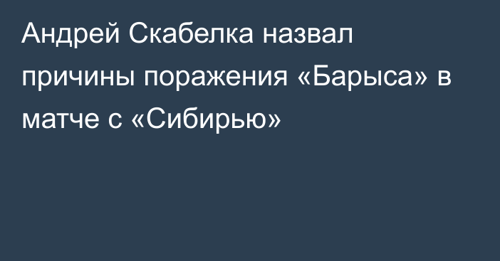 Андрей Скабелка назвал причины поражения «Барыса» в матче с «Сибирью»