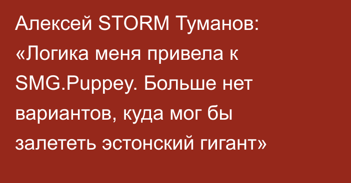 Алексей STORM Туманов: «Логика меня привела к SMG.Puppey. Больше нет вариантов, куда мог бы залететь эстонский гигант»