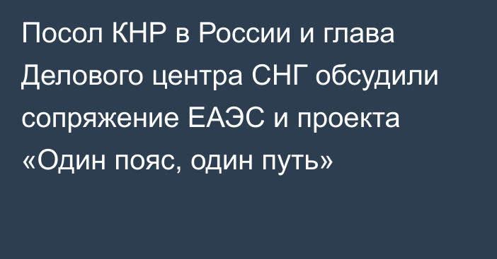 Посол КНР в России и глава Делового центра СНГ обсудили сопряжение ЕАЭС и проекта «Один пояс, один путь»