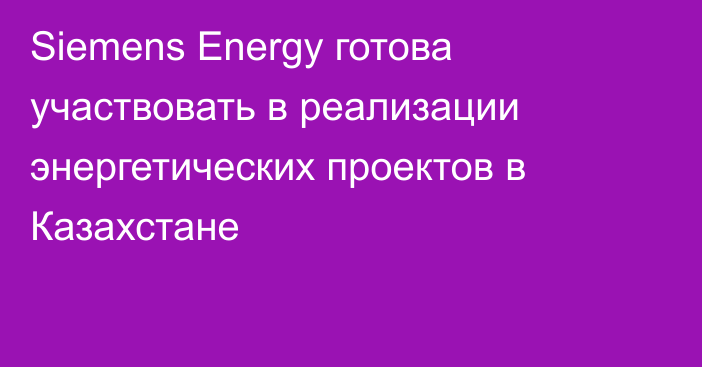 Siemens Energy готова участвовать в реализации энергетических проектов в Казахстане