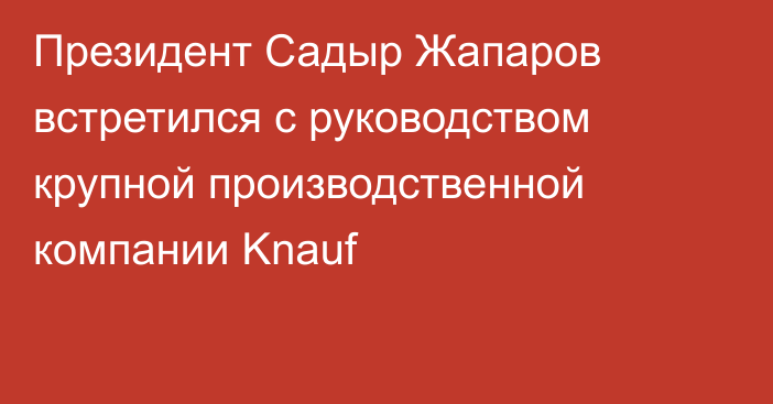 Президент Садыр Жапаров встретился с руководством крупной производственной компании Knauf