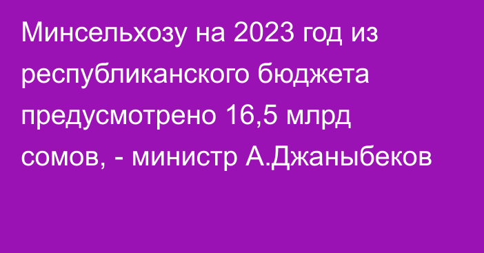 Минсельхозу на 2023 год из республиканского бюджета предусмотрено 16,5 млрд сомов, - министр А.Джаныбеков