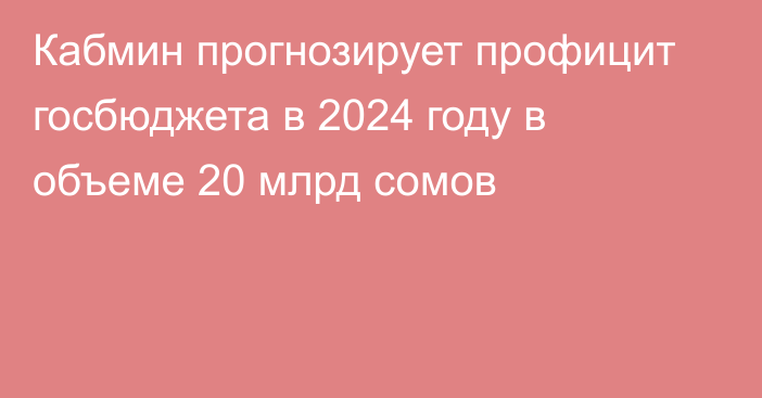 Кабмин прогнозирует профицит госбюджета в 2024 году в объеме 20 млрд сомов