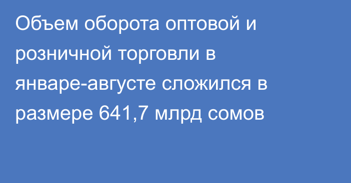 Объем оборота оптовой и розничной торговли в январе-августе сложился в размере 641,7 млрд сомов