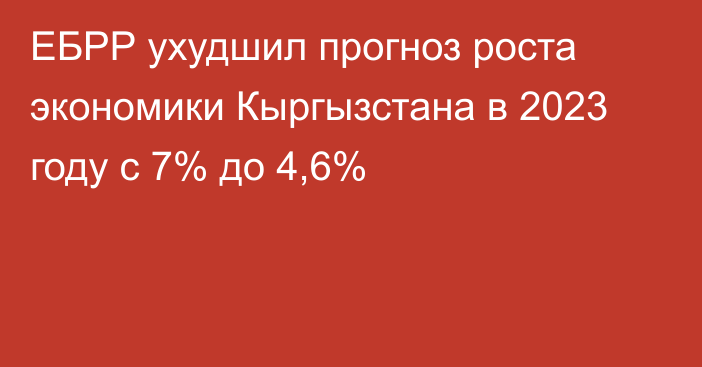 ЕБРР ухудшил прогноз роста экономики Кыргызстана в 2023 году с 7% до 4,6%