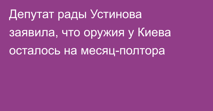 Депутат рады Устинова заявила, что оружия у Киева осталось на месяц-полтора