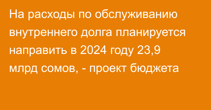 На расходы по обслуживанию внутреннего долга планируется направить в 2024 году 23,9 млрд сомов, - проект бюджета