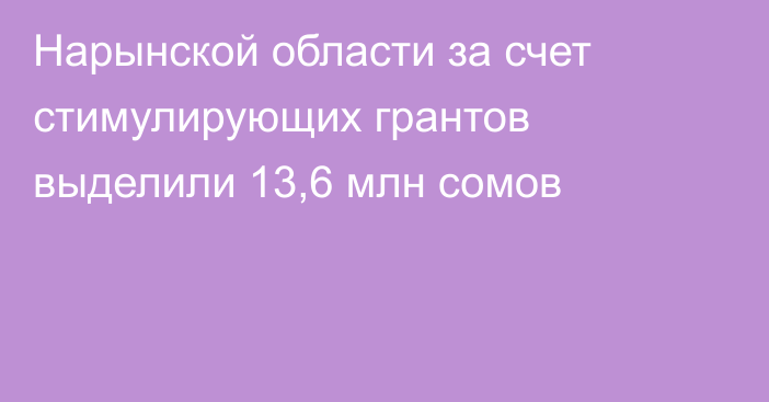 Нарынской области за счет стимулирующих грантов выделили 13,6 млн сомов