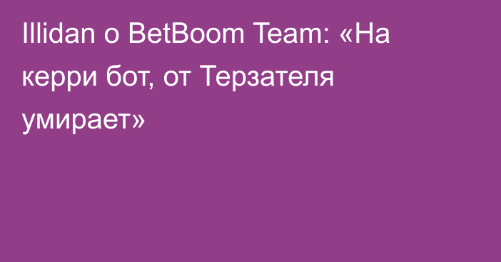 Illidan о BetBoom Team: «На керри бот, от Терзателя умирает»