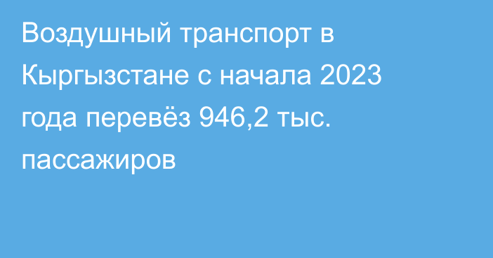 Воздушный транспорт в Кыргызстане с начала 2023 года перевёз 946,2 тыс. пассажиров