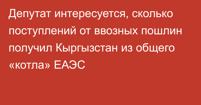 Депутат интересуется, сколько поступлений от ввозных пошлин получил Кыргызстан из общего «котла» ЕАЭС