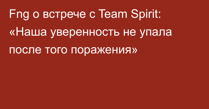 Fng о встрече с Team Spirit: «Наша уверенность не упала после того поражения»