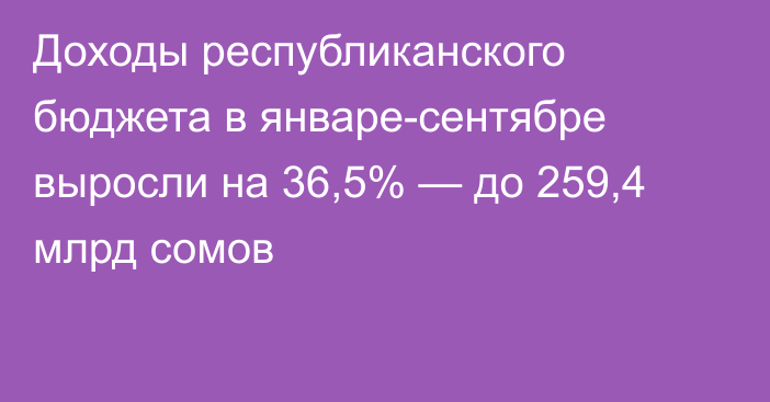 Доходы республиканского бюджета в январе-сентябре выросли на 36,5% — до 259,4 млрд сомов