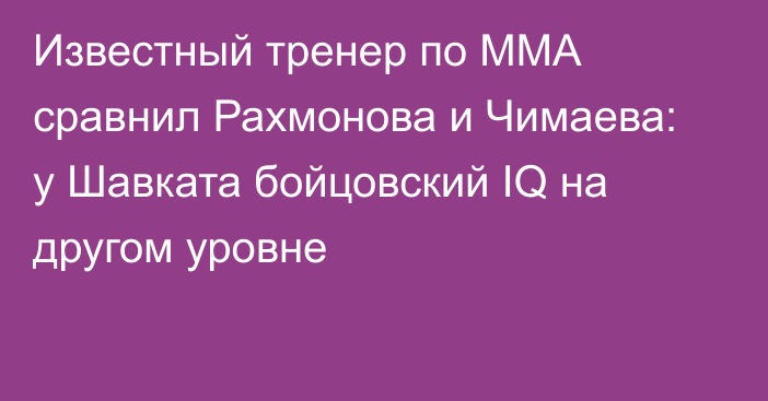 Известный тренер по ММА сравнил Рахмонова и Чимаева: у Шавката бойцовский IQ на другом уровне