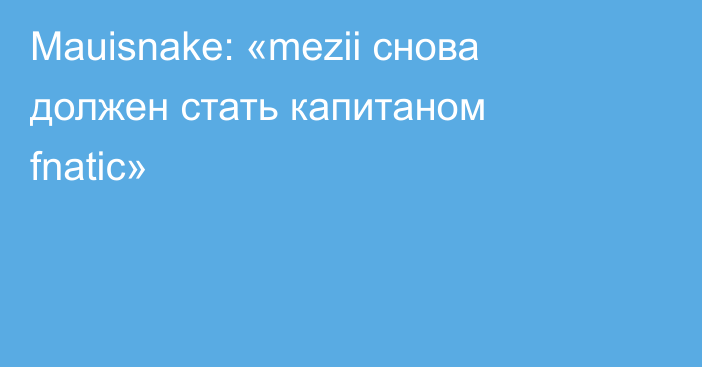 Mauisnake: «mezii снова должен стать капитаном fnatic»