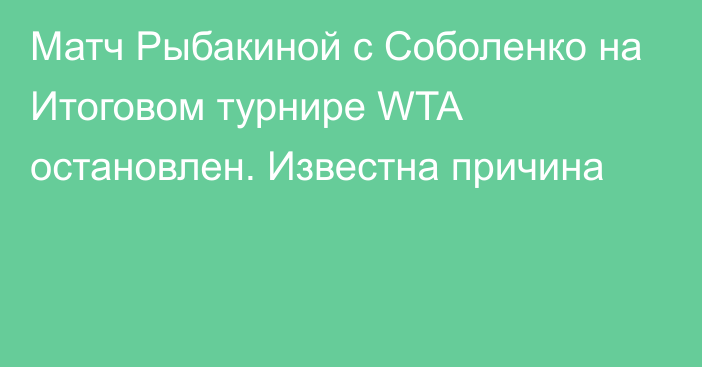 Матч Рыбакиной с Соболенко на Итоговом турнире WTA остановлен. Известна причина