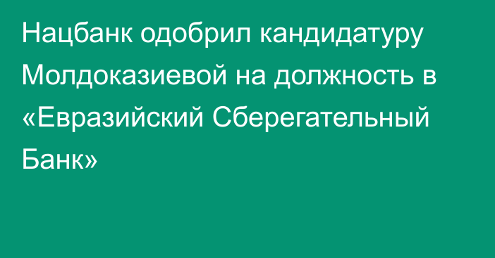 Нацбанк одобрил кандидатуру Молдоказиевой на должность в «Евразийский Сберегательный Банк»
