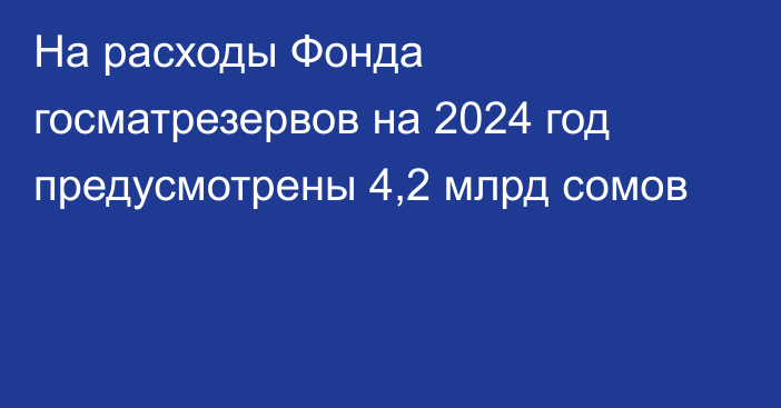 На расходы Фонда госматрезервов на 2024 год предусмотрены 4,2 млрд сомов