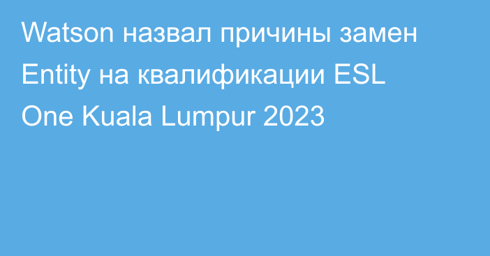 Watson назвал причины замен Entity на квалификации ESL One Kuala Lumpur 2023