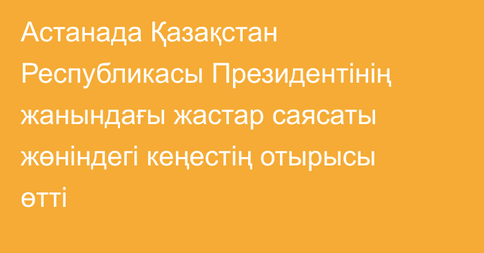 Астанада Қазақстан Республикасы Президентінің жанындағы жастар саясаты жөніндегі кеңестің отырысы өтті