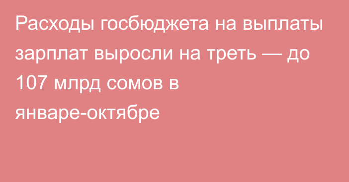 Расходы госбюджета на выплаты зарплат выросли на треть — до 107 млрд сомов в январе-октябре