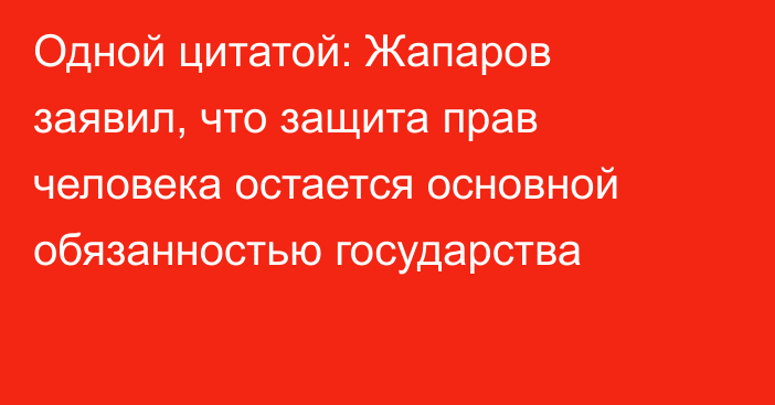 Одной цитатой: Жапаров заявил, что защита прав человека остается основной обязанностью государства