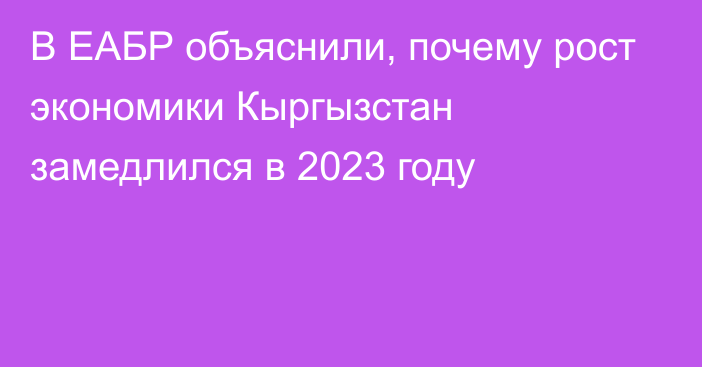 В ЕАБР объяснили, почему рост экономики Кыргызстан замедлился в 2023 году