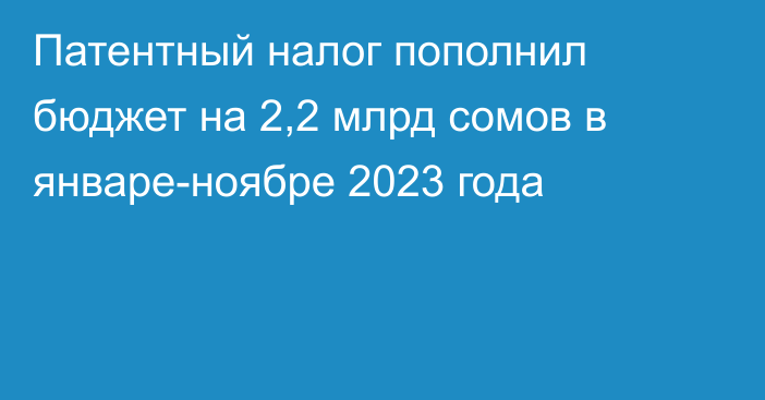 Патентный налог пополнил бюджет на 2,2 млрд сомов в январе-ноябре 2023 года