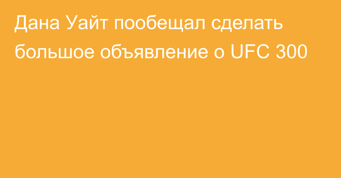 Дана Уайт пообещал сделать большое объявление о UFC 300