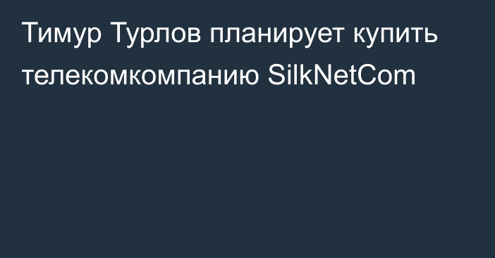 Тимур Турлов планирует купить телекомкомпанию SilkNetCom