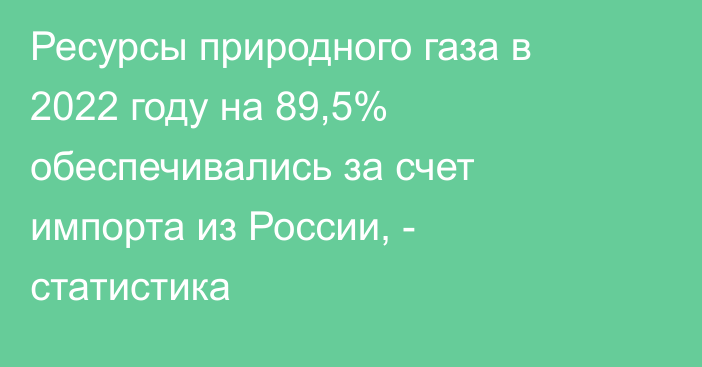 Ресурсы природного газа в 2022 году на 89,5% обеспечивались за счет импорта из России, - статистика
