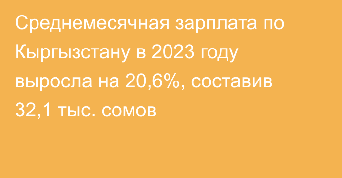 Среднемесячная зарплата по Кыргызстану в 2023 году выросла на 20,6%, составив 32,1 тыс. сомов