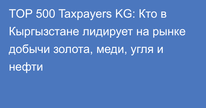 TOP 500 Taxpayers KG: Кто в Кыргызстане лидирует на рынке добычи золота, меди, угля и нефти