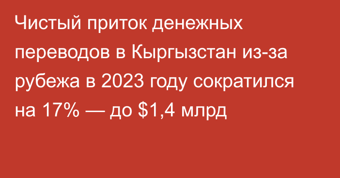 Чистый приток денежных переводов в Кыргызстан из-за рубежа в 2023 году сократился на 17% — до $1,4 млрд