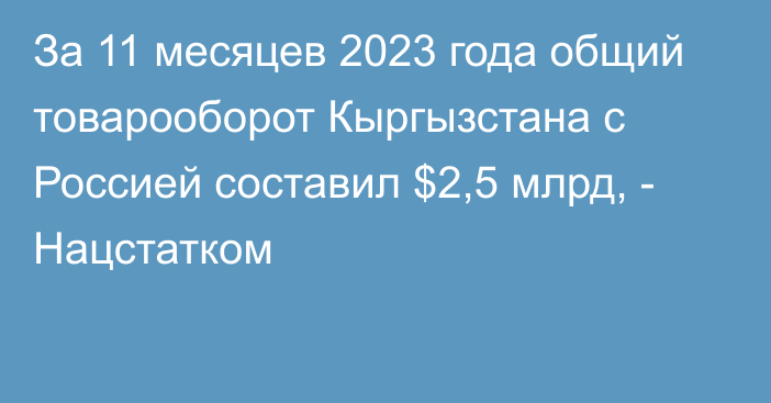 За 11 месяцев 2023 года общий товарооборот Кыргызстана с Россией составил $2,5 млрд, - Нацстатком