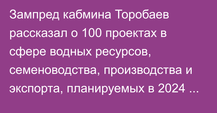Зампред кабмина Торобаев рассказал о 100 проектах в сфере водных ресурсов, семеноводства, производства и экспорта, планируемых в 2024 году