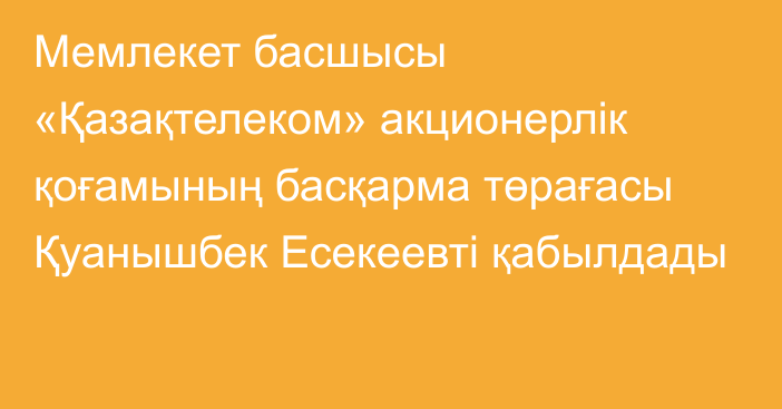 Мемлекет басшысы «Қазақтелеком» акционерлік қоғамының басқарма төрағасы Қуанышбек Есекеевті қабылдады