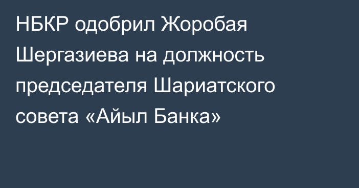 НБКР одобрил Жоробая Шергазиева на должность председателя Шариатского совета «Айыл Банка»