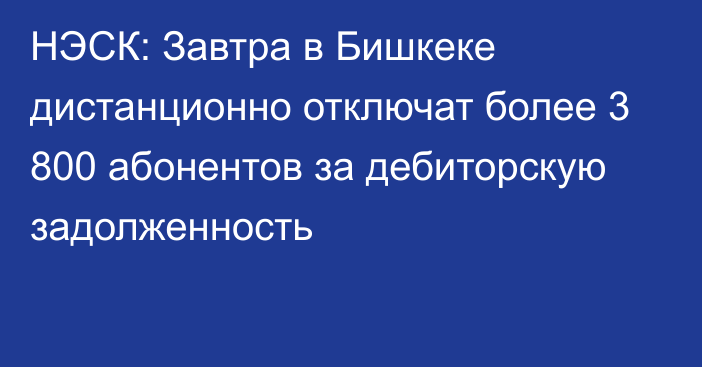 НЭСК: Завтра в Бишкеке дистанционно отключат более 3 800 абонентов за дебиторскую задолженность