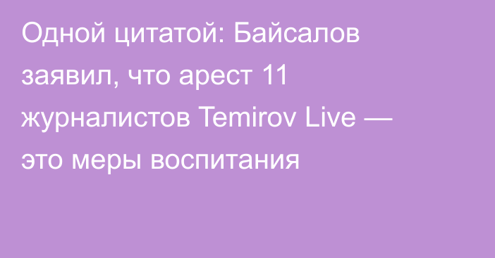 Одной цитатой: Байсалов заявил, что арест 11 журналистов Temirov Live — это меры воспитания