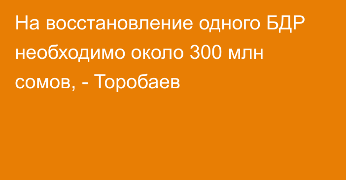 На восстановление одного БДР необходимо около 300 млн сомов, - Торобаев