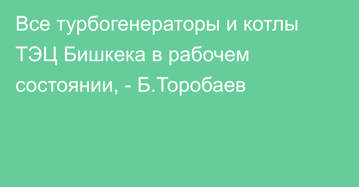 Все турбогенераторы и котлы ТЭЦ Бишкека в рабочем состоянии, - Б.Торобаев