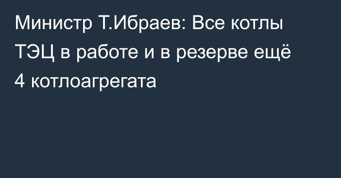 Министр Т.Ибраев: Все котлы ТЭЦ в работе и в резерве ещё 4 котлоагрегата