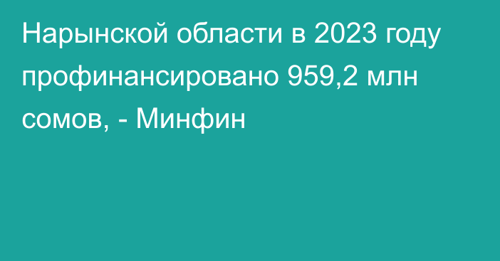 Нарынской области в 2023 году профинансировано 959,2 млн сомов, - Минфин