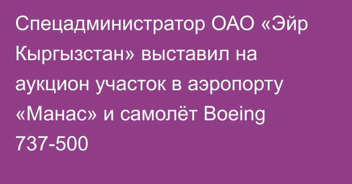 Спецадминистратор ОАО «Эйр Кыргызстан» выставил на аукцион участок в аэропорту «Манас» и самолёт Boeing 737-500