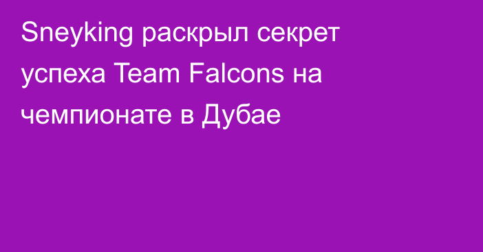 Sneyking раскрыл секрет успеха Team Falcons на чемпионате в Дубае