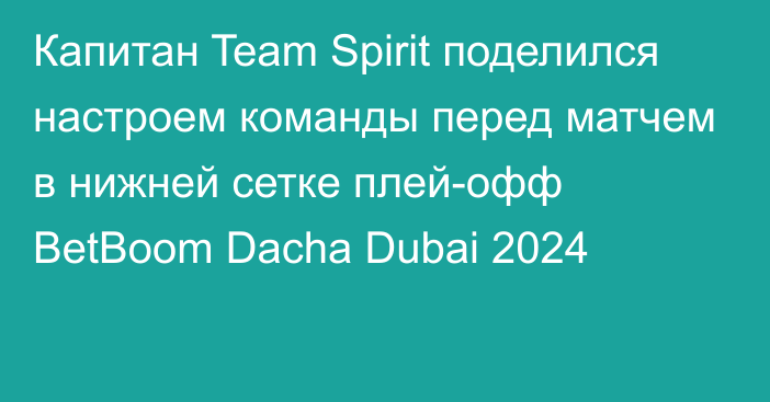 Капитан Team Spirit поделился настроем команды перед матчем в нижней сетке плей-офф BetBoom Dacha Dubai 2024
