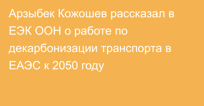 Арзыбек Кожошев рассказал в ЕЭК ООН о работе по декарбонизации транспорта в ЕАЭС к 2050 году