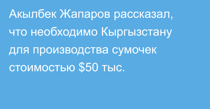 Акылбек Жапаров рассказал, что необходимо Кыргызстану для производства сумочек стоимостью $50 тыс.